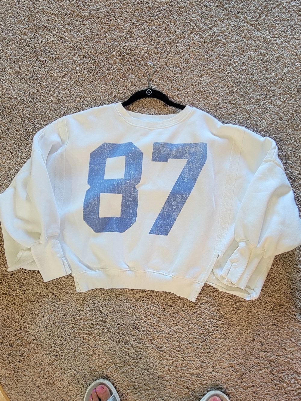 Altar'd State White Crewneck Sweater with Blue '87' Graphic